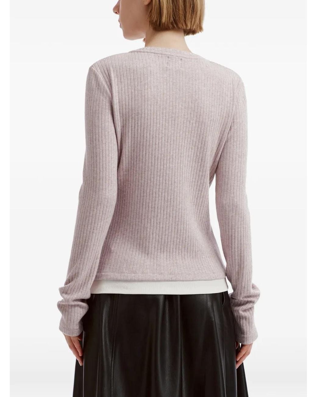 B+ AB White Ribbed-Knit Layered-Effect Top