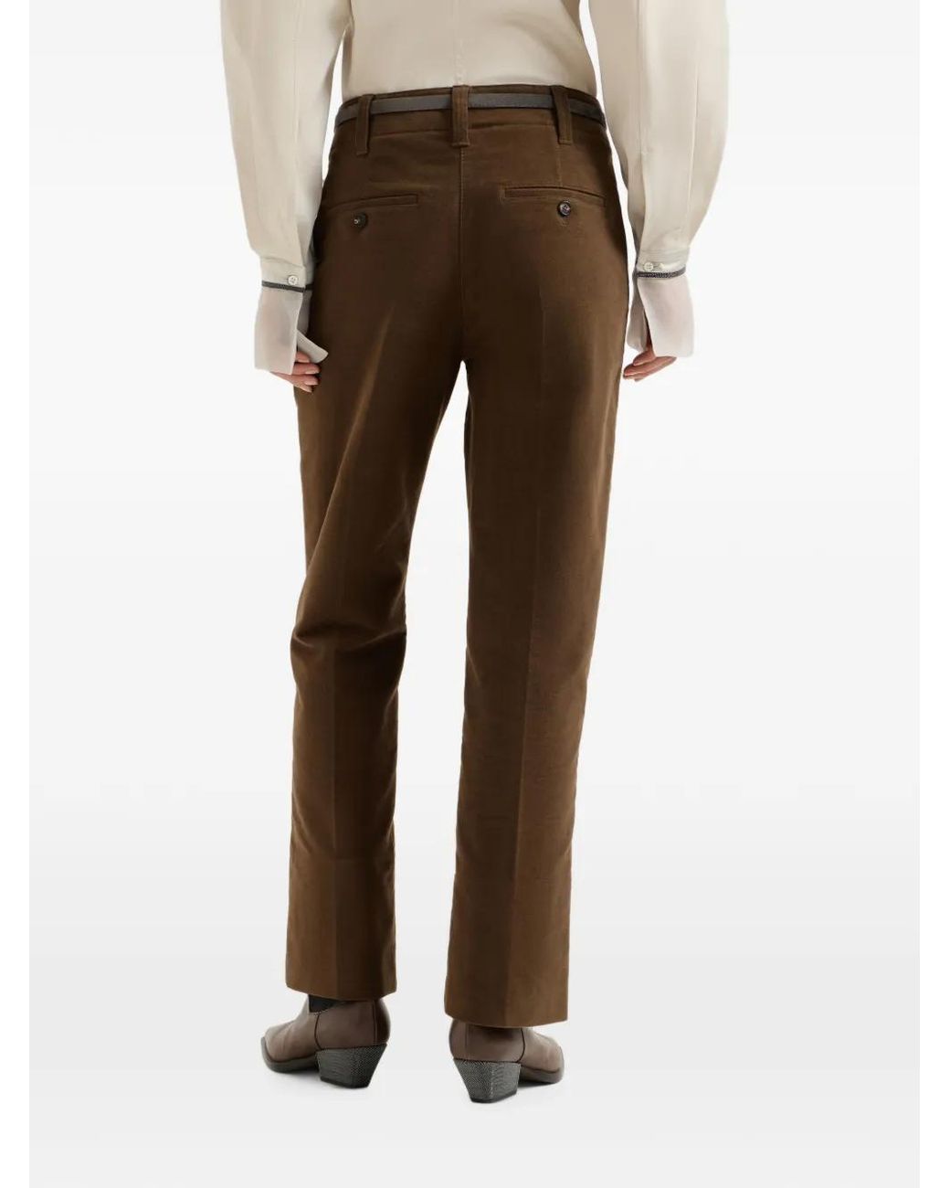 Brunello Cucinelli Brown Stretch-Cotton Moleskin Cigarette Trousers