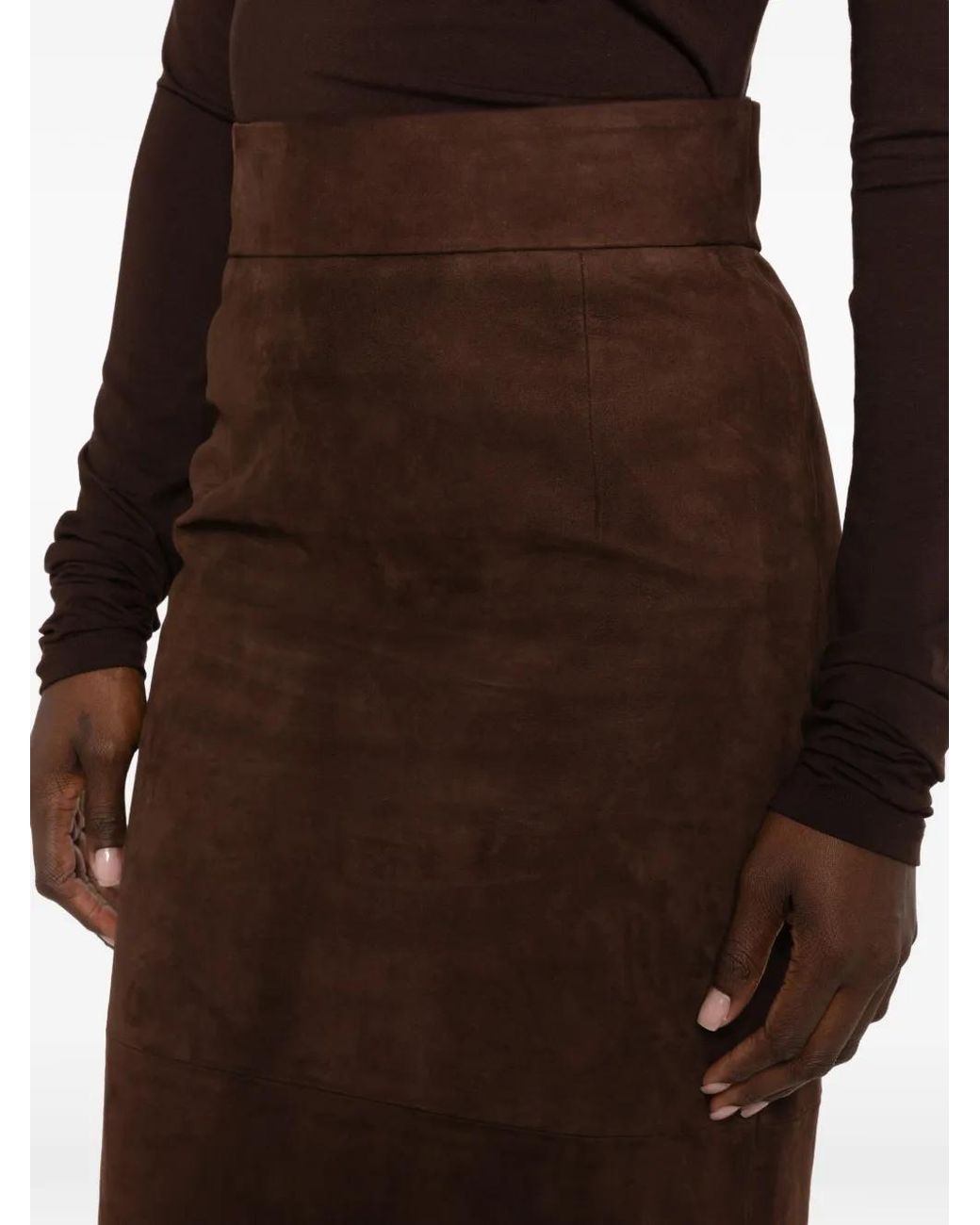 Tagliatore Brown Myrtie Suede Midi Skirt