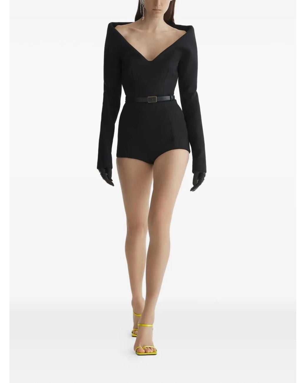 Mugler Black V-Neck Playsuit