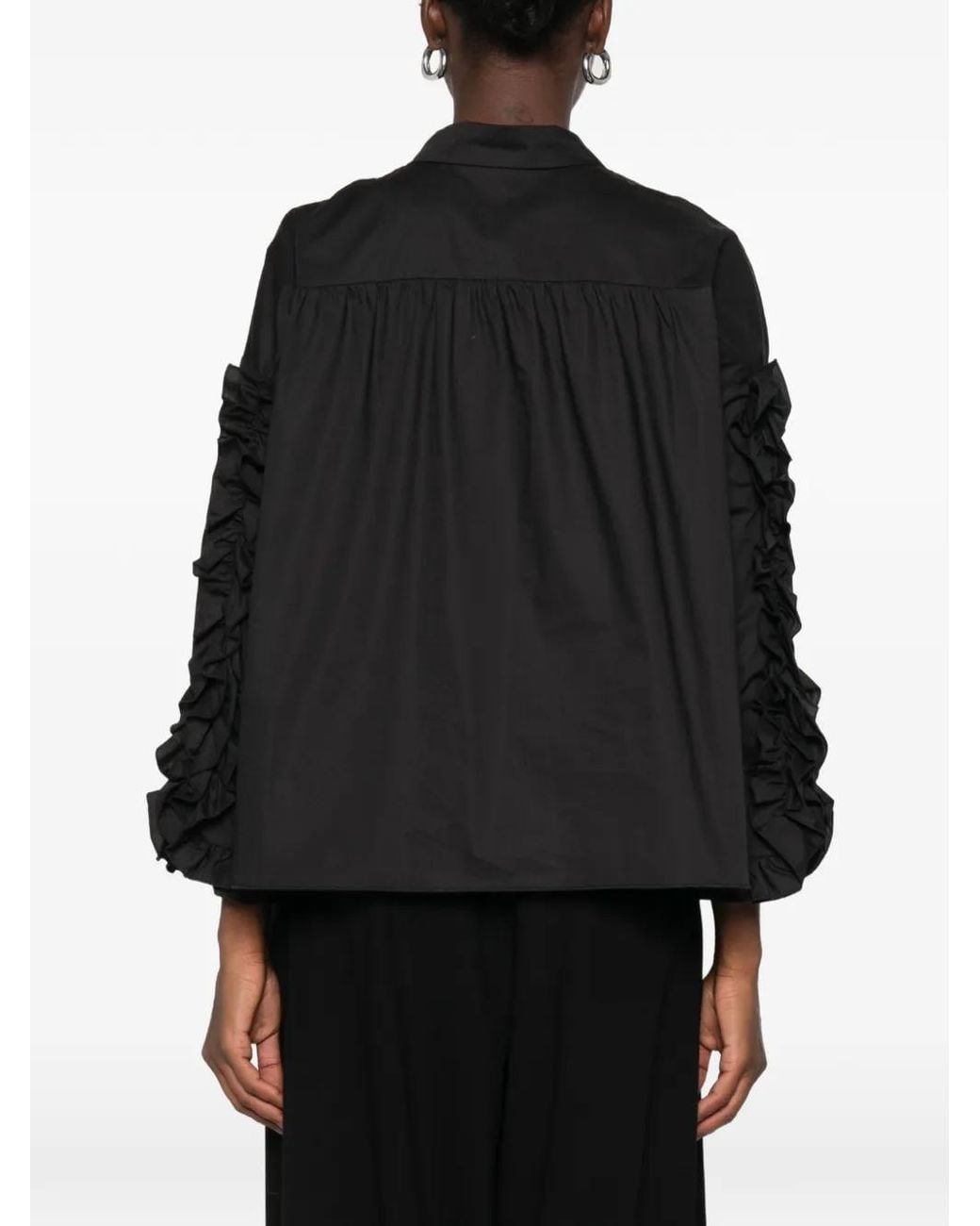 Susanne Bommer Black Ruffled Long-Sleeve Blouse