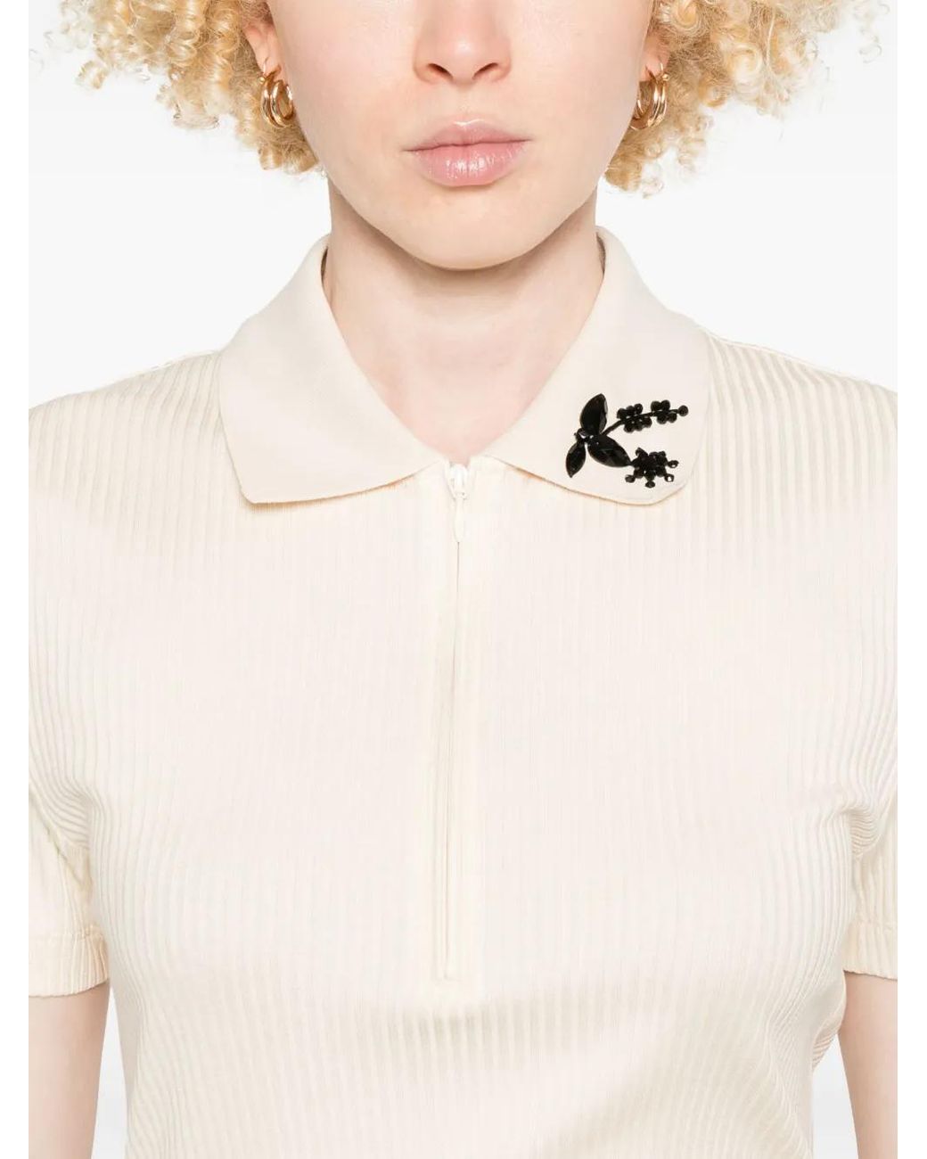 Moncler Natural Beaded Polo Top