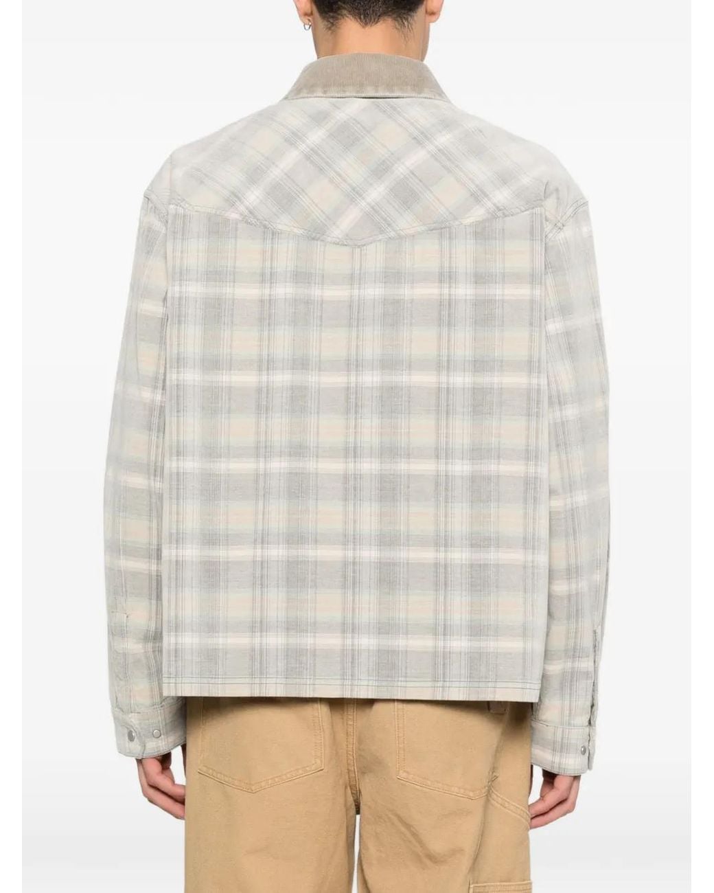 Represent White Plaid Corduroy-Collar Overshirt for men