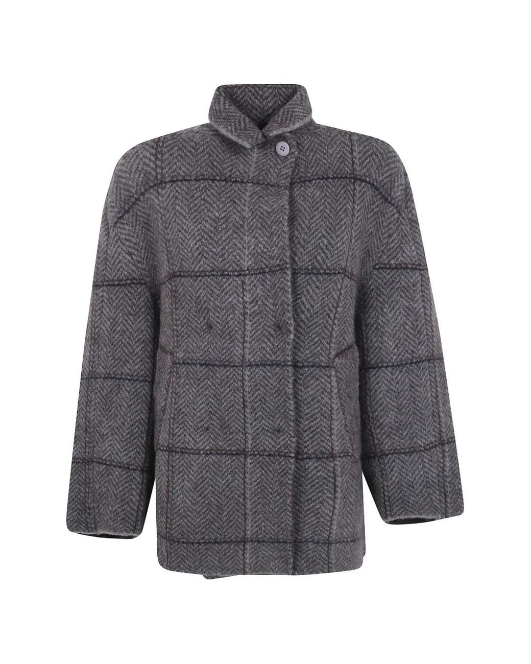 Boboutic Gray Herringbone-Knit Checked Jacket