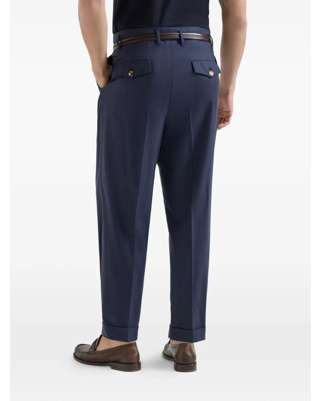 Brunello Cucinelli Blue Virgin-Wool Chevron Trousers With Double Pleats for men
