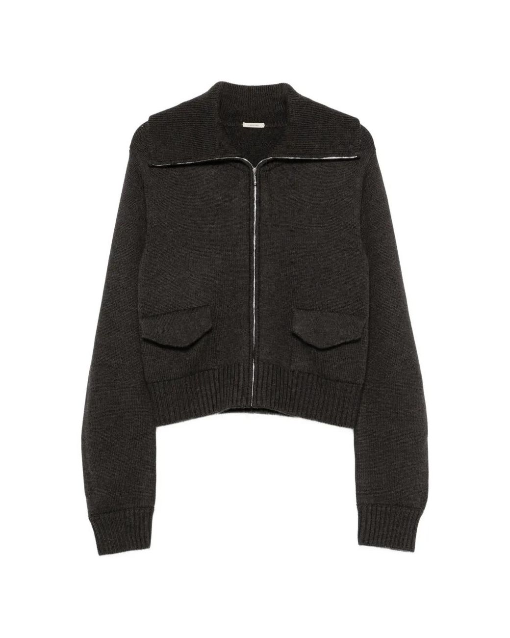 LAMRONS Black Flap-Pocket Zip-Up Cardigan