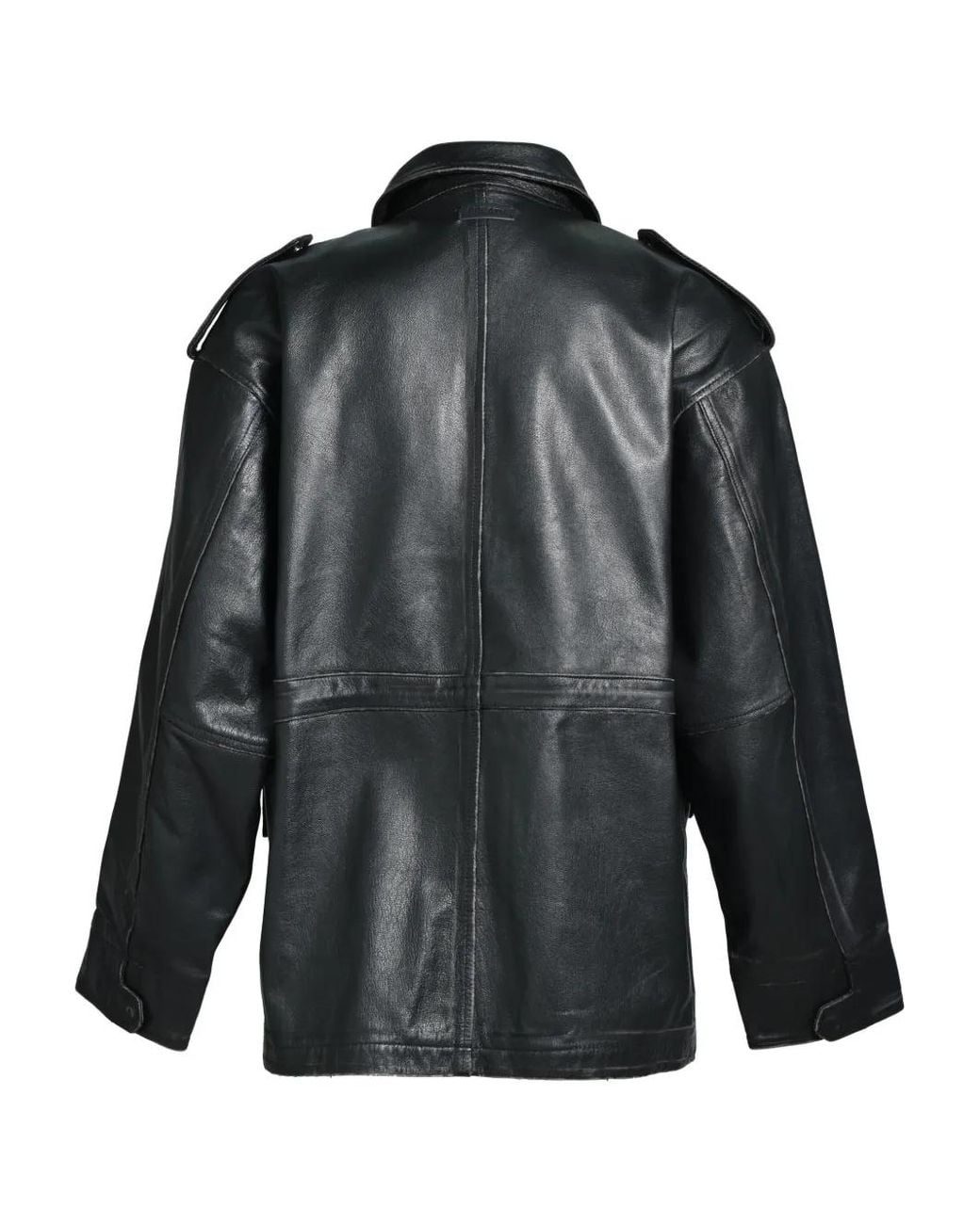 BREATH Gray Flap-Pocket Leather Jacket for men