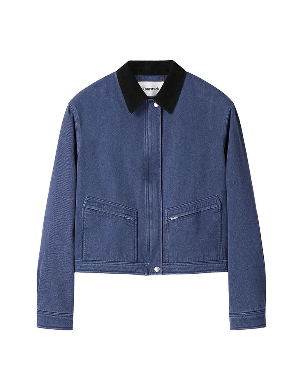 TONYWACK Blue Corduroy-Collar Cropped Denim Jacket