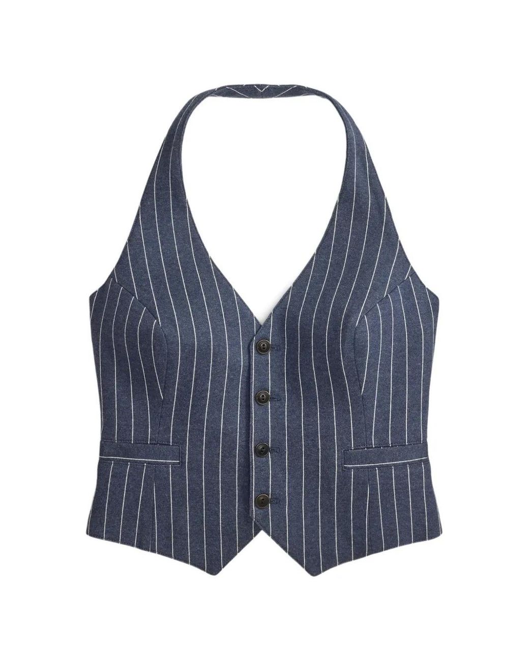 RRL Blue Pinstripe-Pattern Halterneck Top