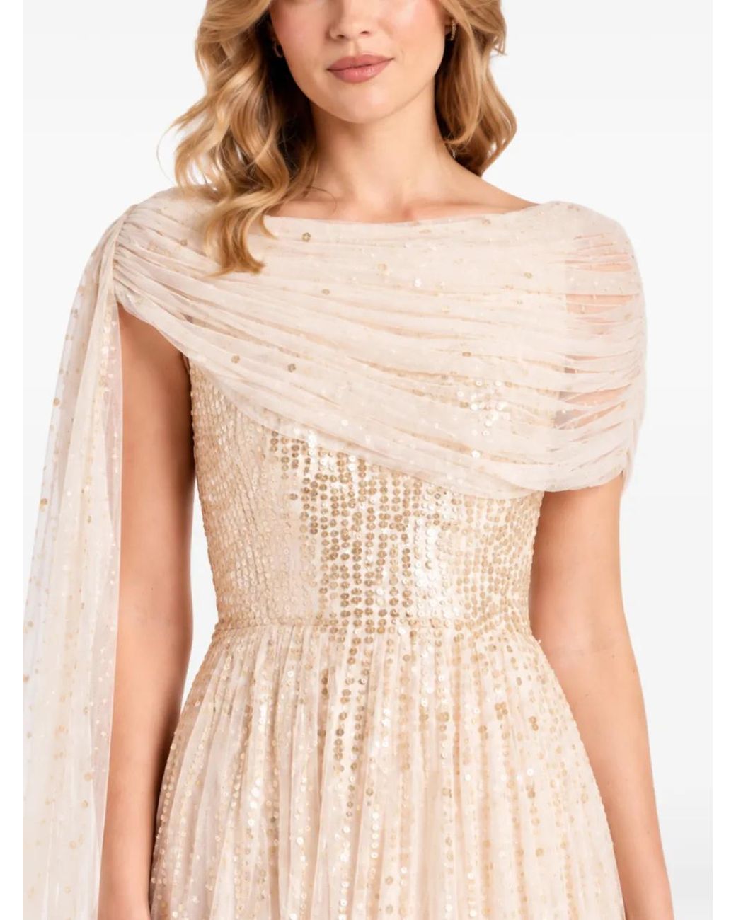 Needle & Thread White Moonlight Sequin Draped Maxi Dress