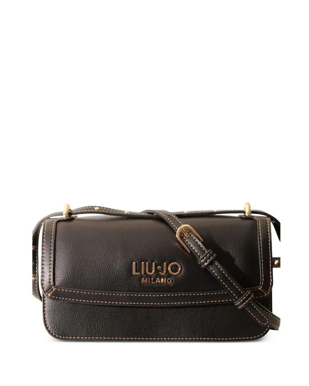 Liu Jo Black Logo-Plaque Topstitched Crossbody Bag