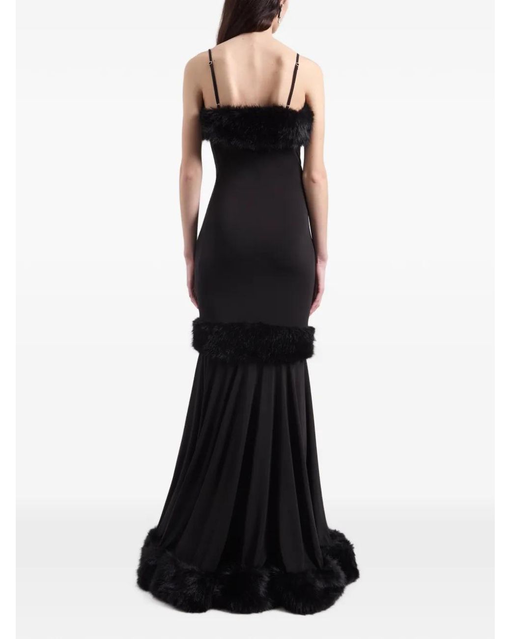 Nina Ricci Black Faux-Fur Trim Maxi Dress
