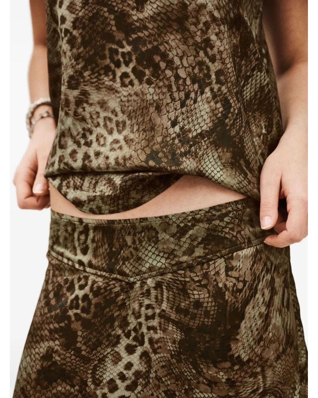 Ba&sh Natural Ciria Animal-Print Midi Skirt