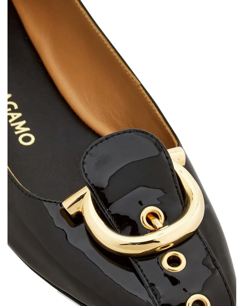 Ferragamo Black Gancini-Buckle Leather Ballet Flats