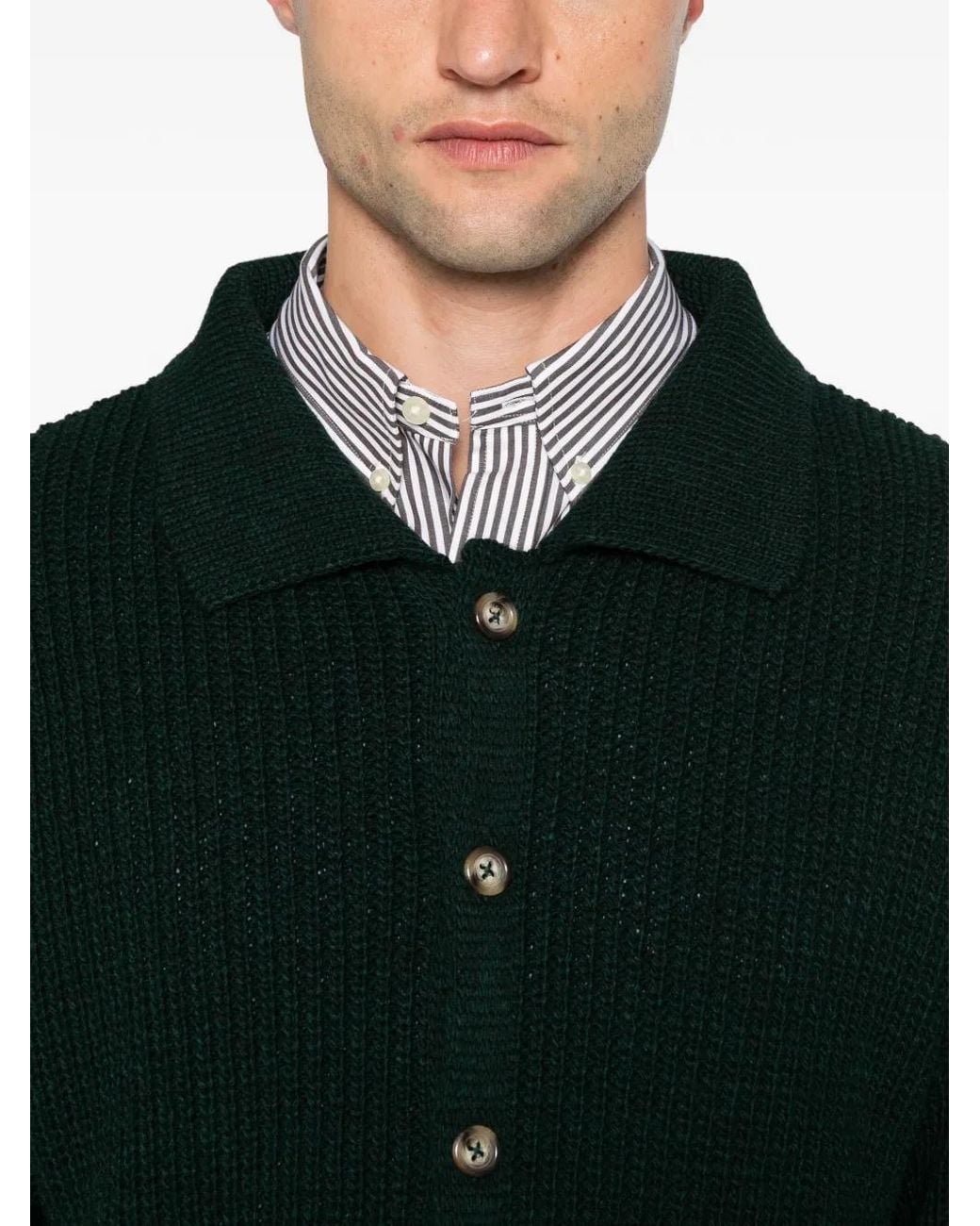 Imperial Green Ribbed Button-Up Cardigan for men