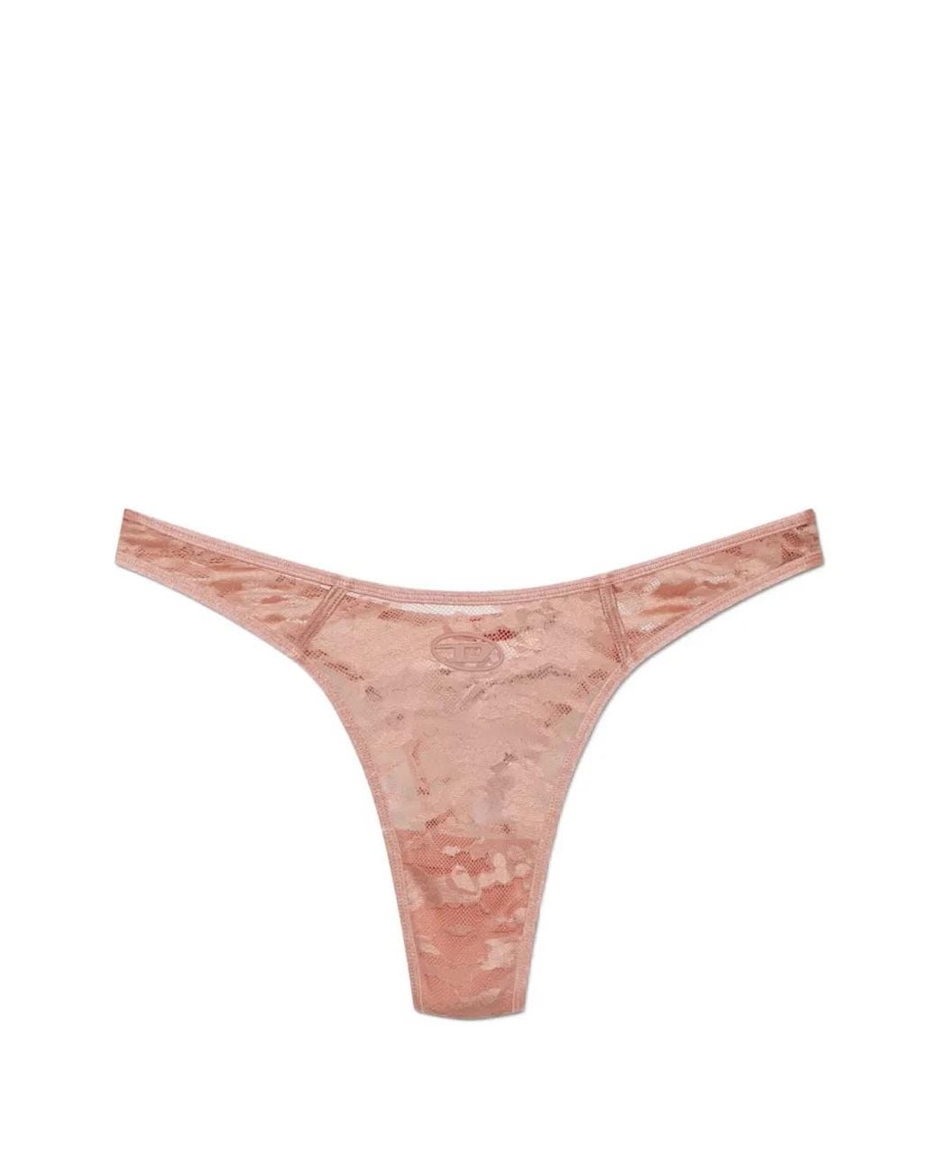 DIESEL Pink Micro-Punch-Utlt Logo-Plaque Lace Thong