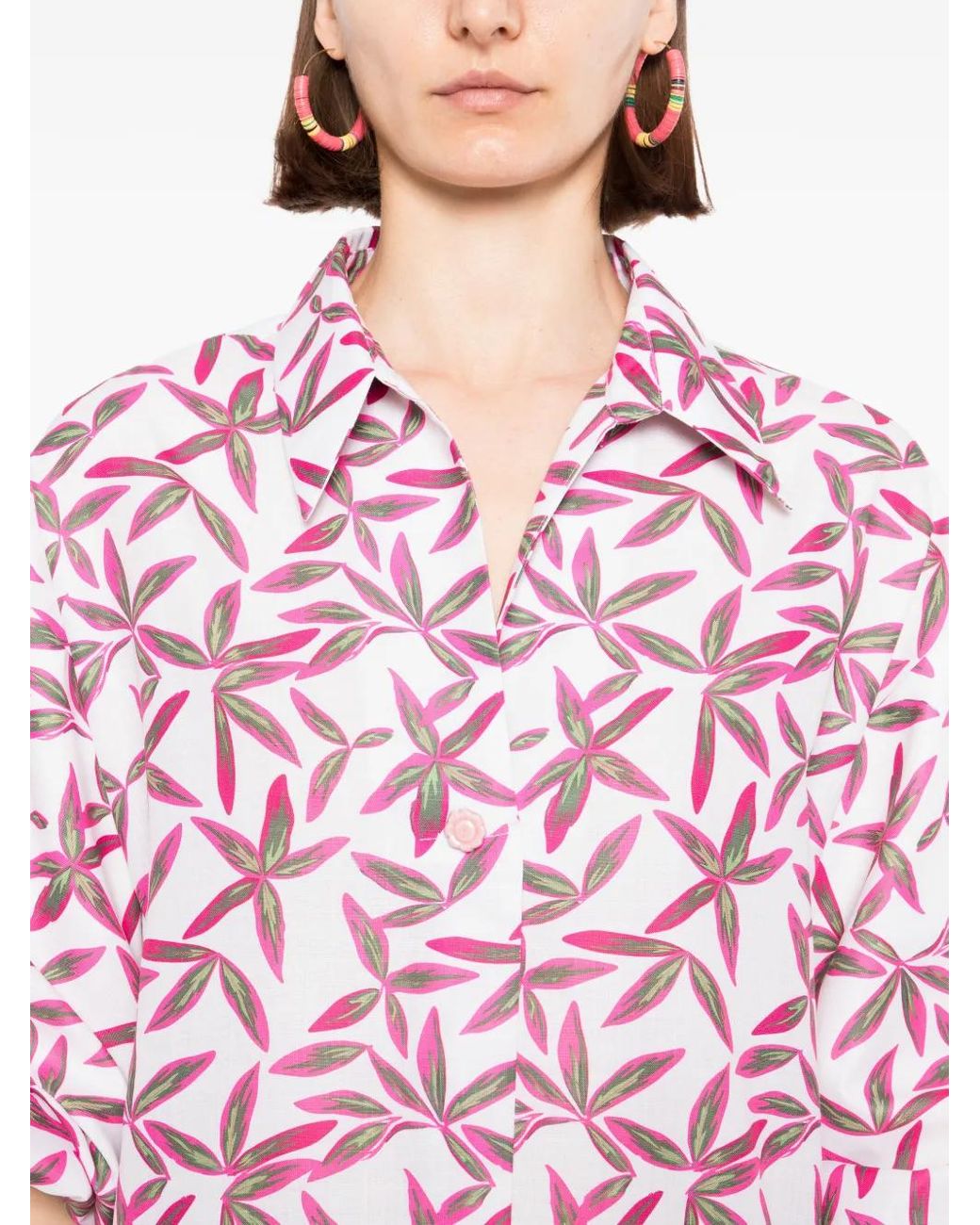 BLAKLACE Pink Puffed-Sleeve Printed Blouse