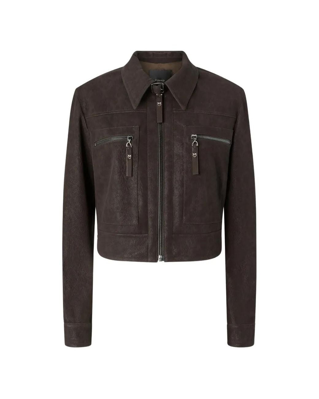 Pinko Black Cropped Nubuck Leather-Effect Jacket