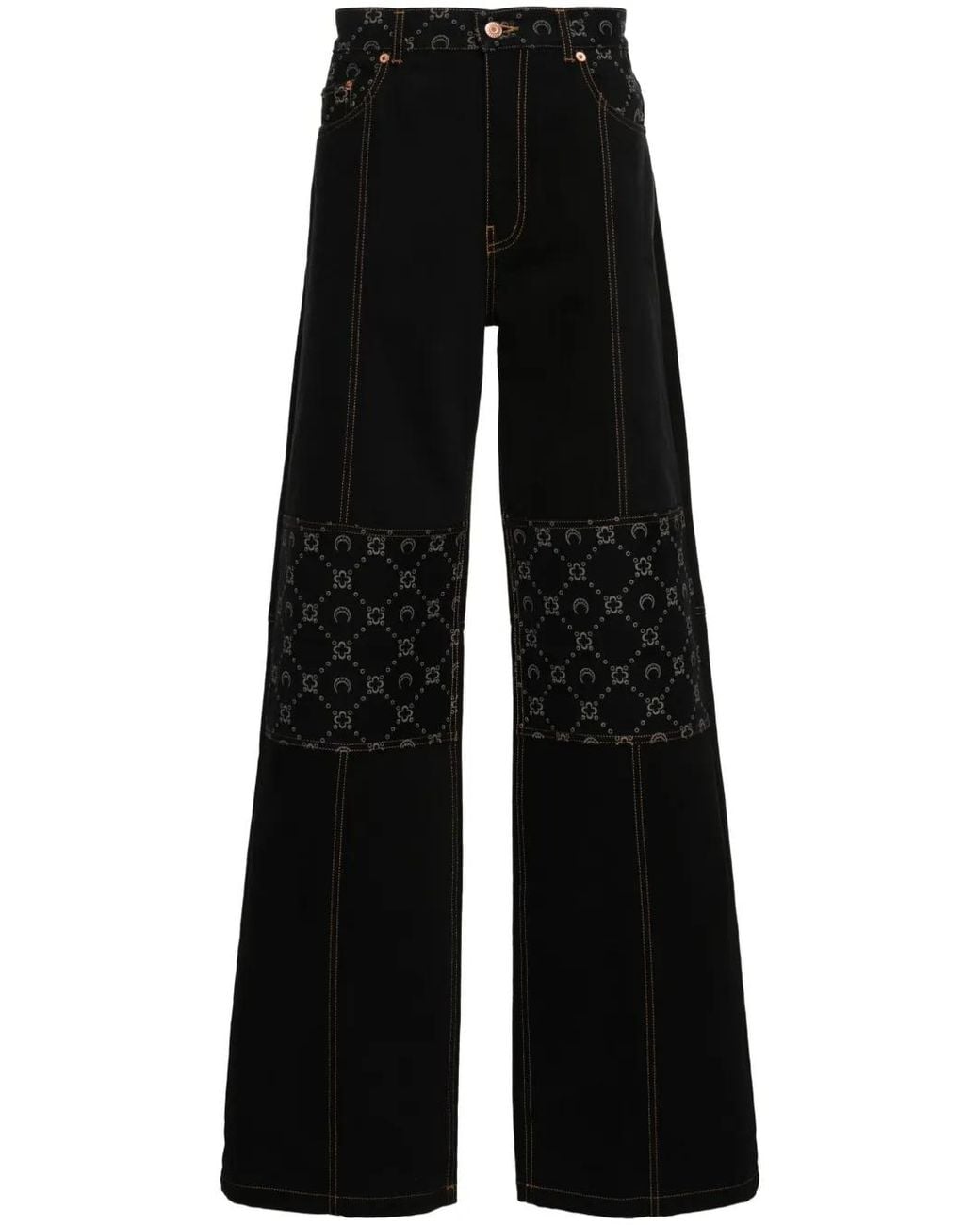 MARINE SERRE Black Moonogram-Detail Wide-Leg Jeans