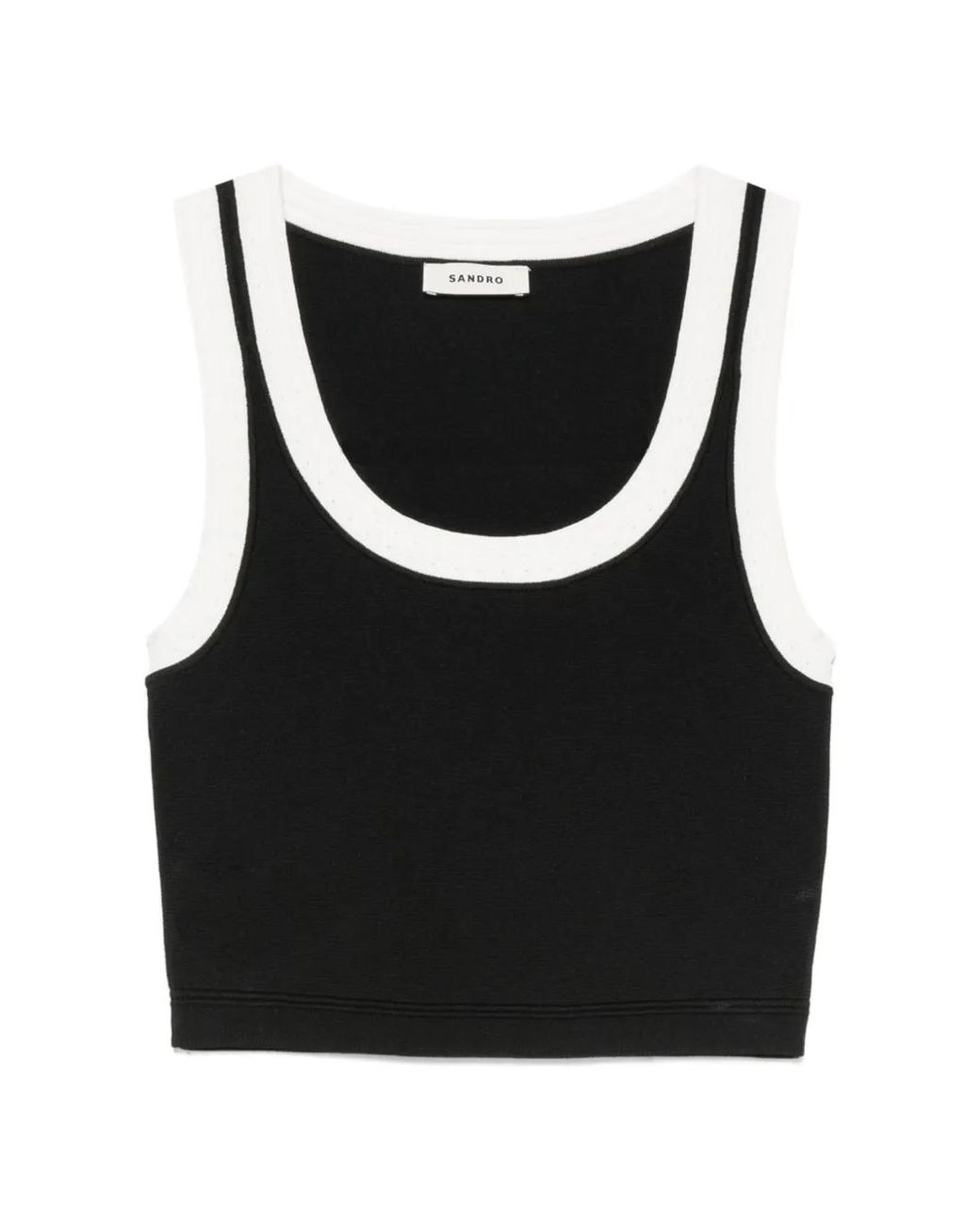 Sandro Black Two-Toned Cropped Knit Top