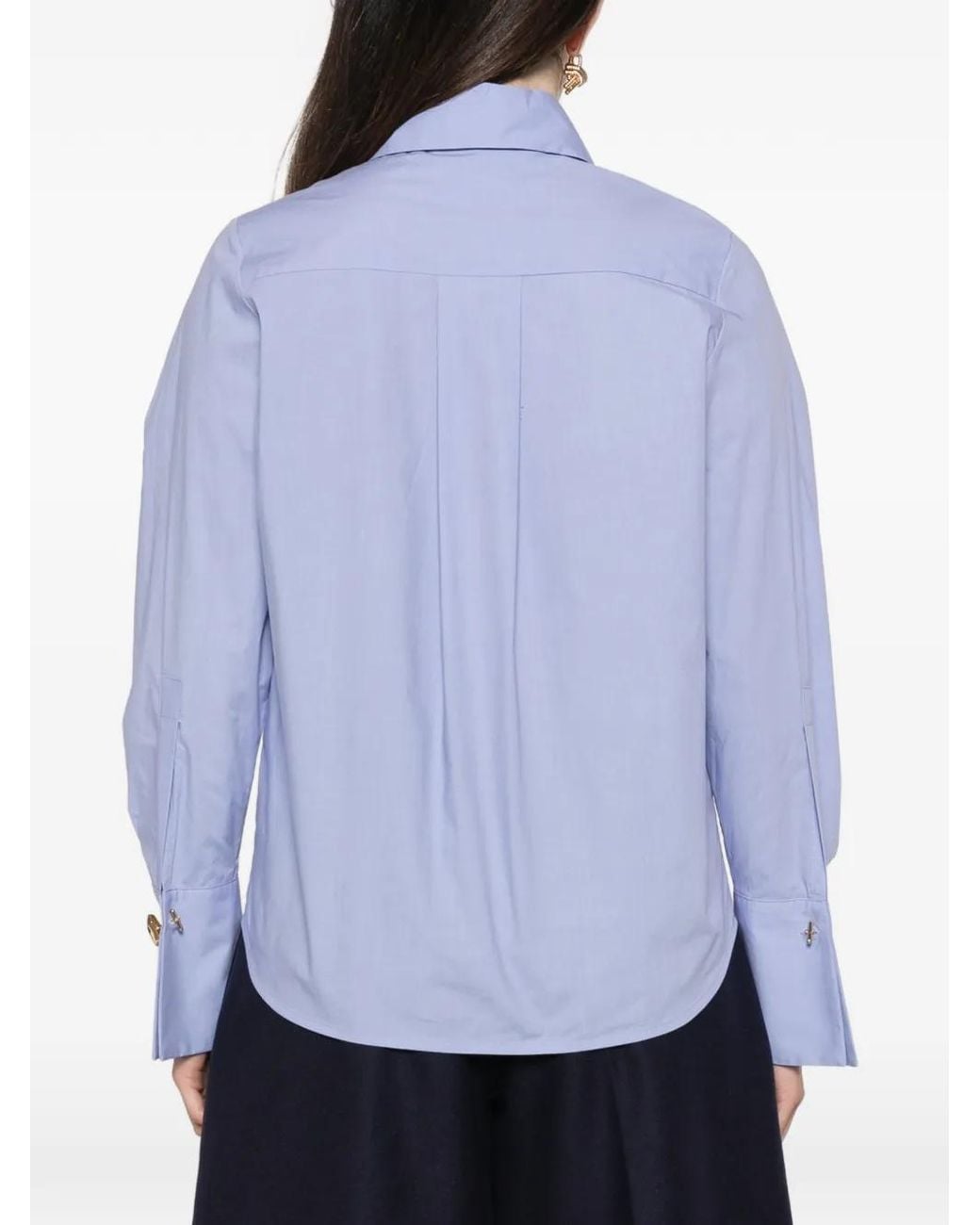 Erika Cavallini Semi Couture Blue Pleated-Shoulder Shirt