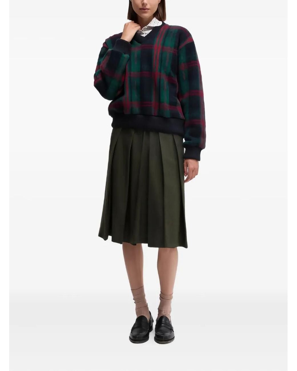 Aspesi Blue V-Neck Plaid Sweater