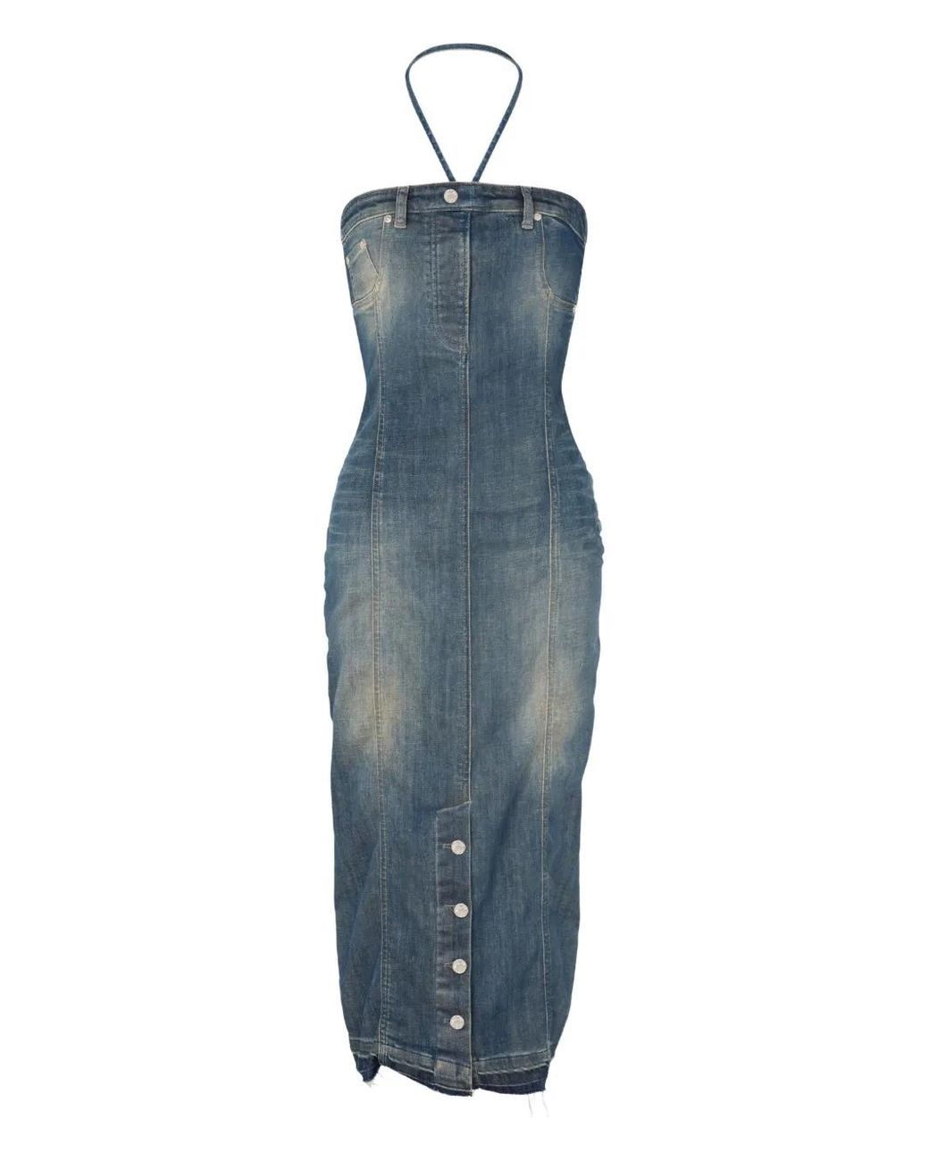 Moschino Blue Halterneck Denim Midi Dress