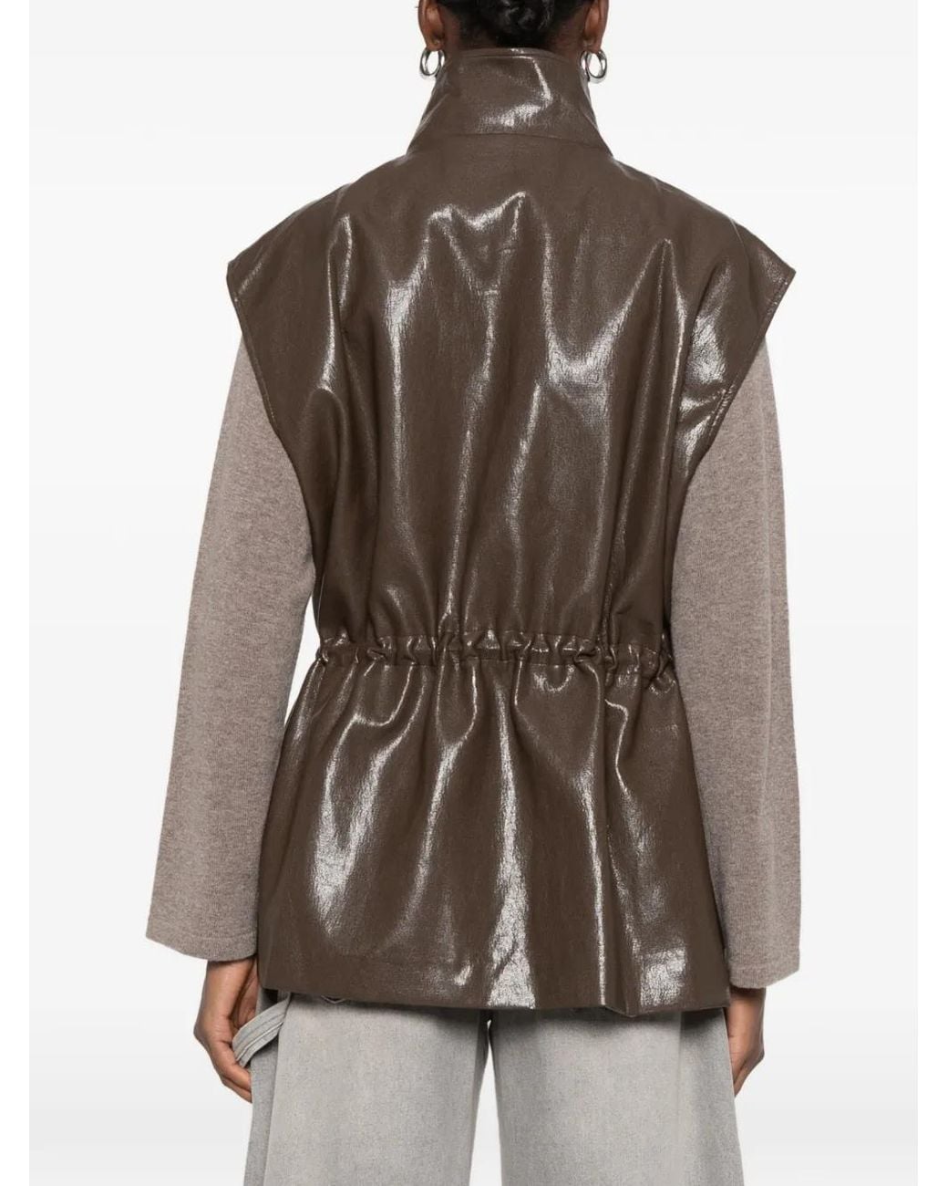 ELEH Brown High-Neck Drawstring Gilet