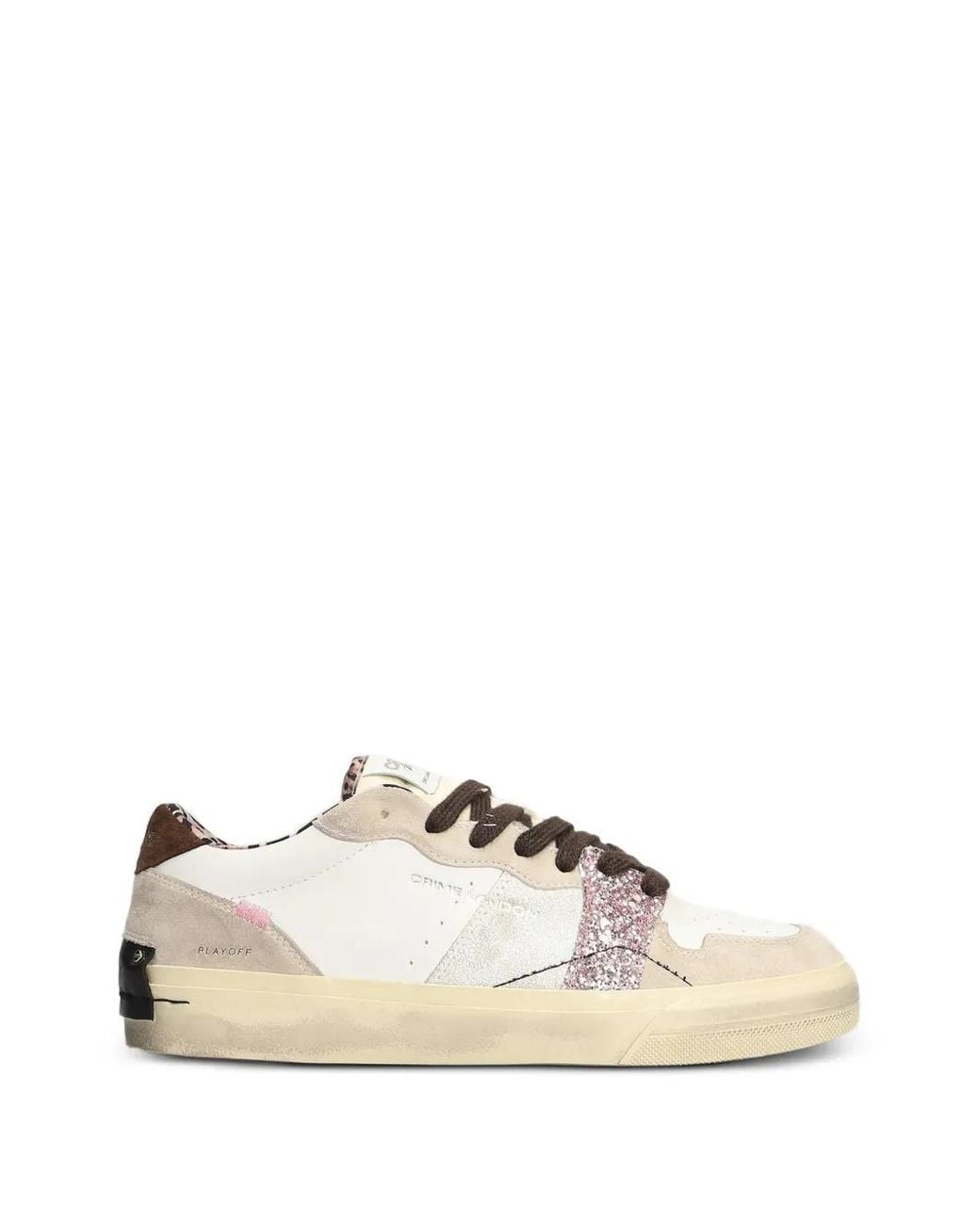 Crime London White Playoff Glitter-Panel Leopard-Print Sneakers