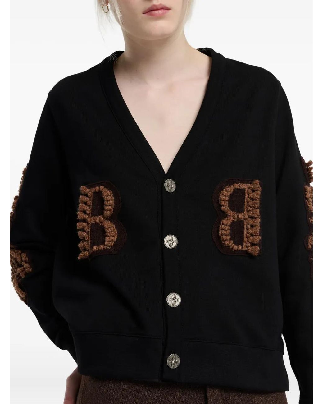 Barrie Black Logo-Embroidered Cardigan