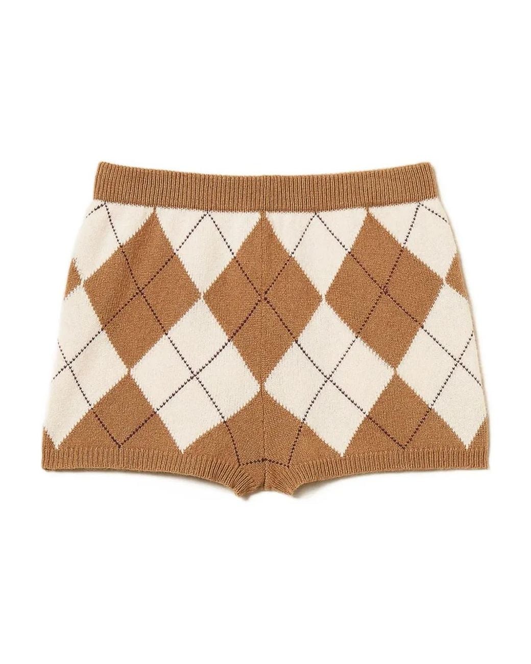 Twinset Brown Diamond-Pattern Shorts