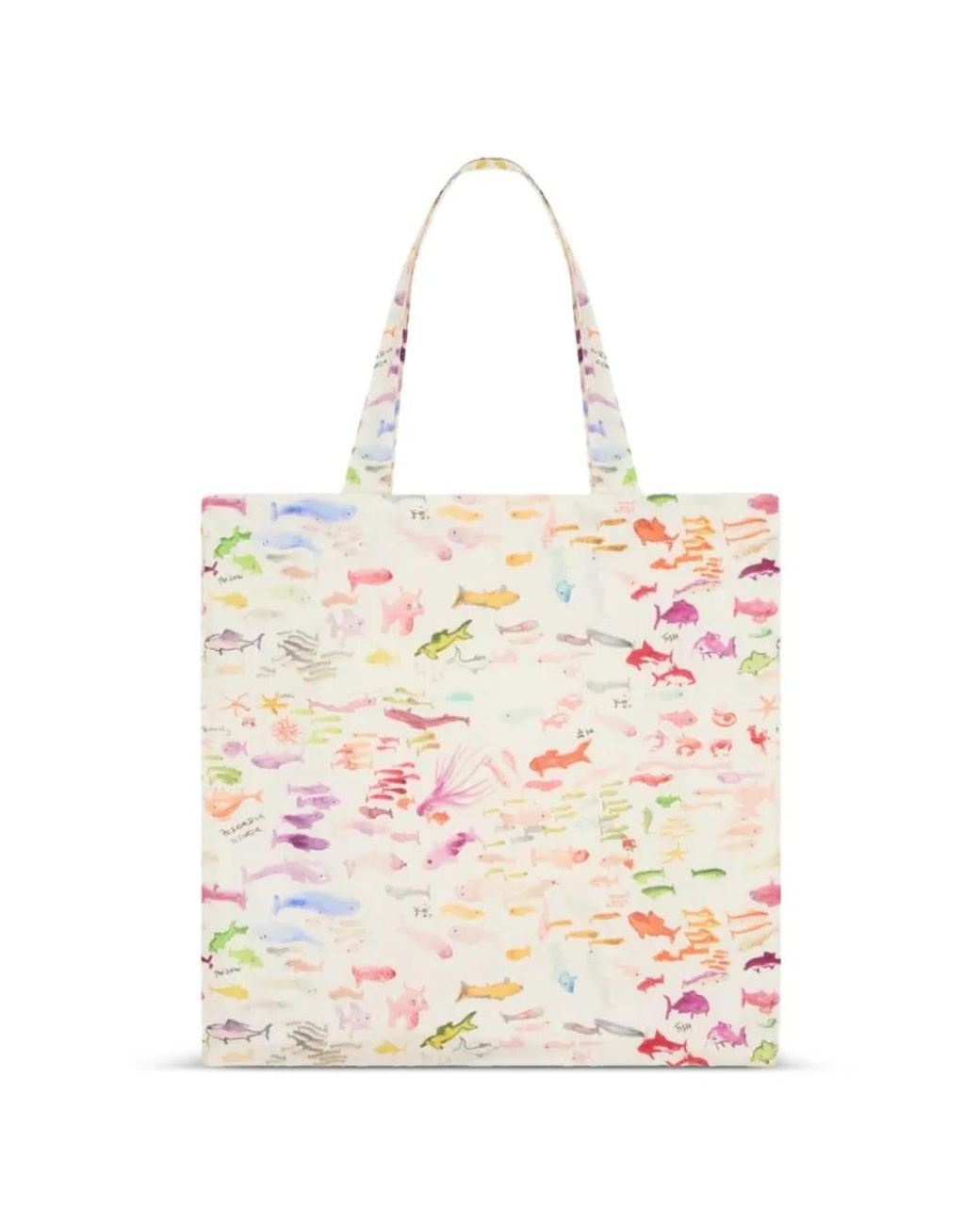 Vilebrequin White X Fabrice Hyber Fish-Print Linen Beach Bag