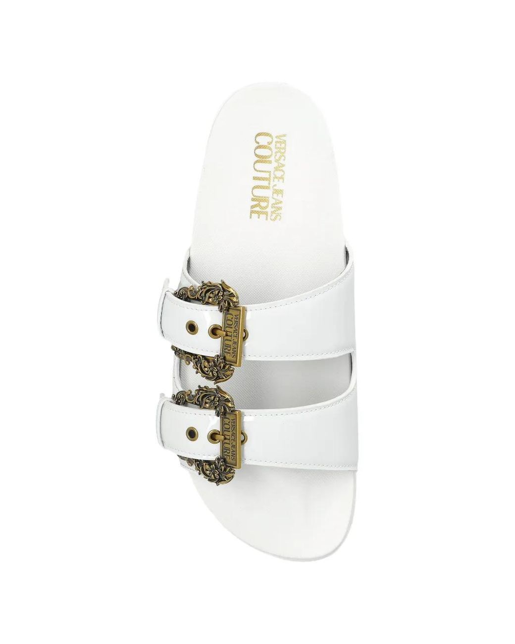 Versace Jeans Couture White Arizona Buckle-Strap Platform Sandals