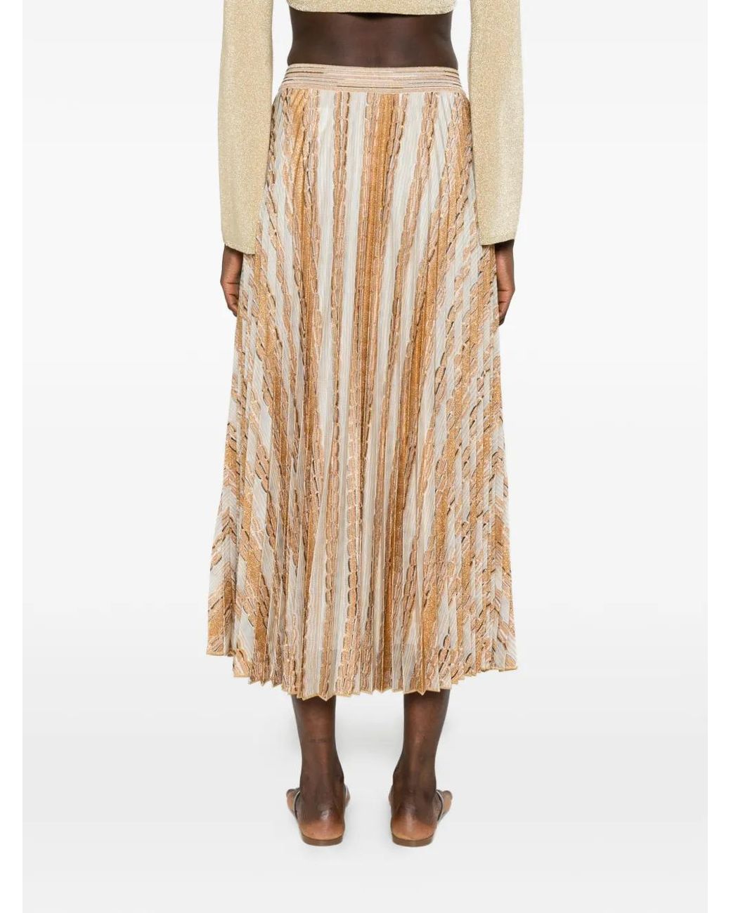 Missoni Natural Zigzag-Knit Pleated Midi Skirt