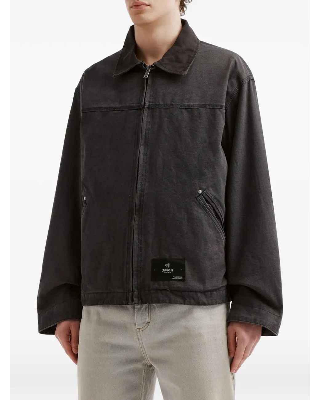 FIVE CM Black Spread-Collar Logo-Patch Jacket for men