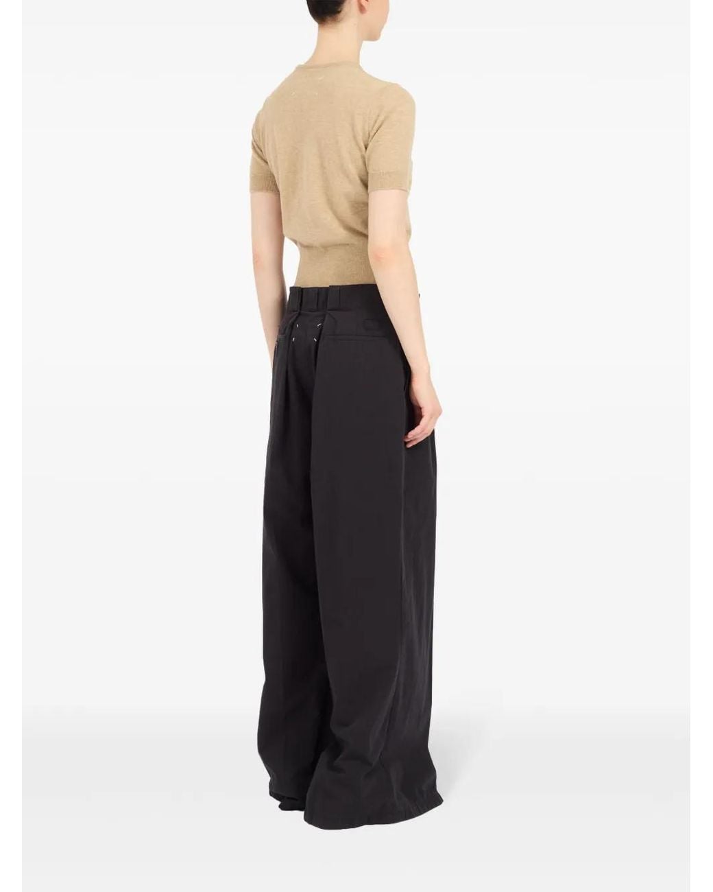 Maison Margiela Black Four-Stitch Logo Palazzo Trousers