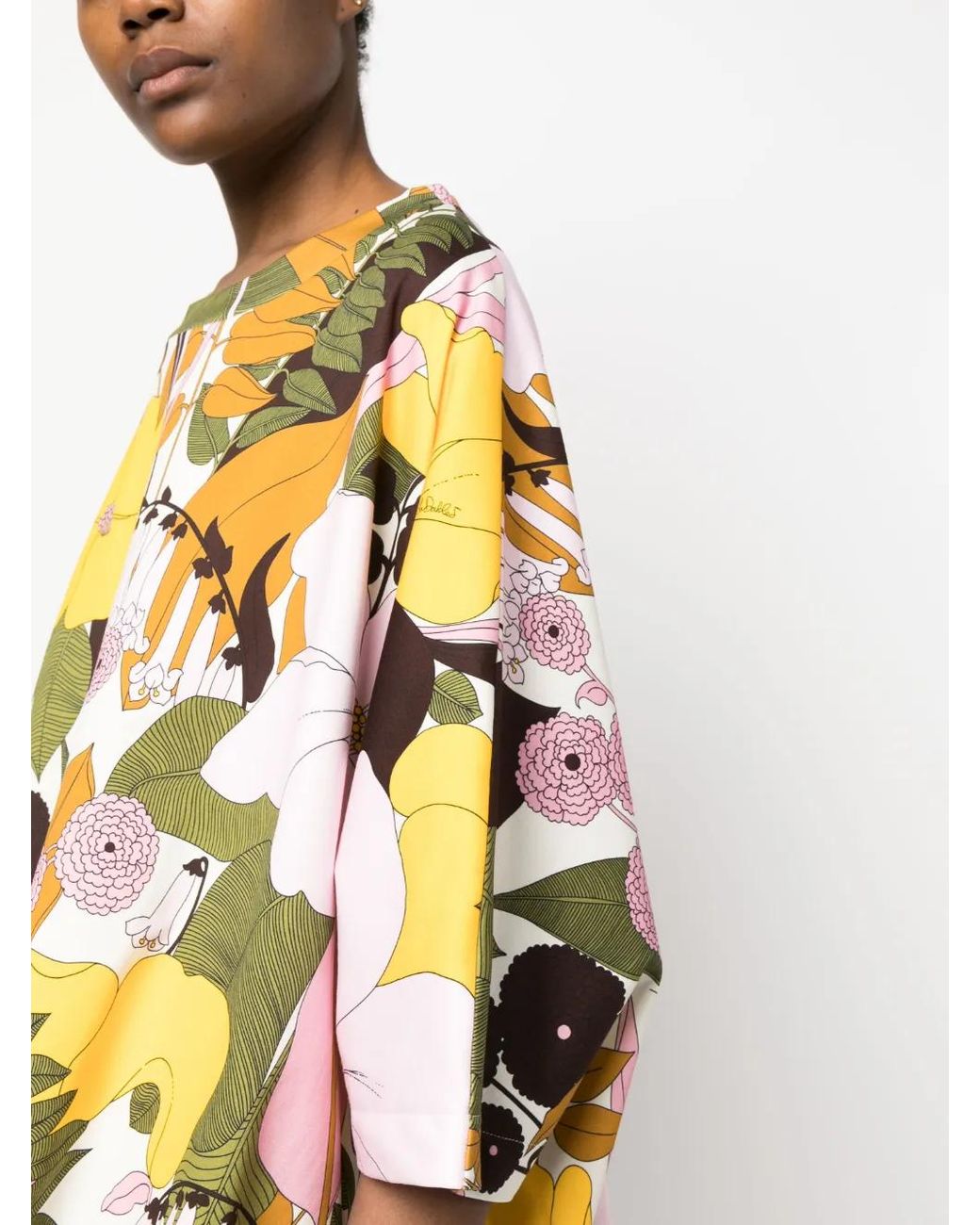 LaDoubleJ Yellow Meditation Floral-Print Kaftan