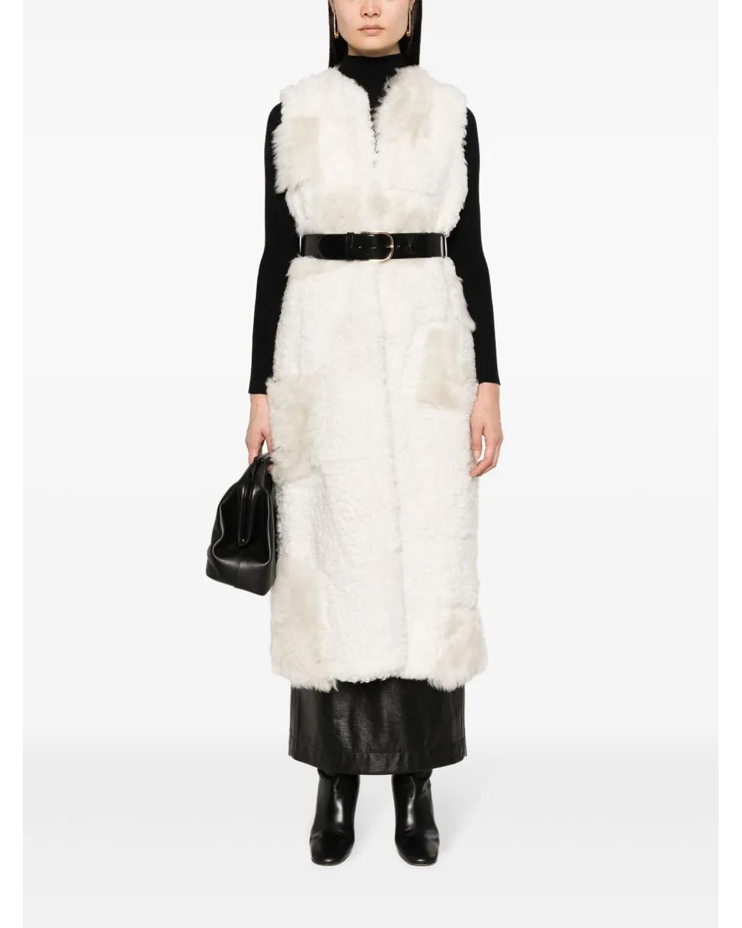Chloé White Patchwork Shearling Gilet