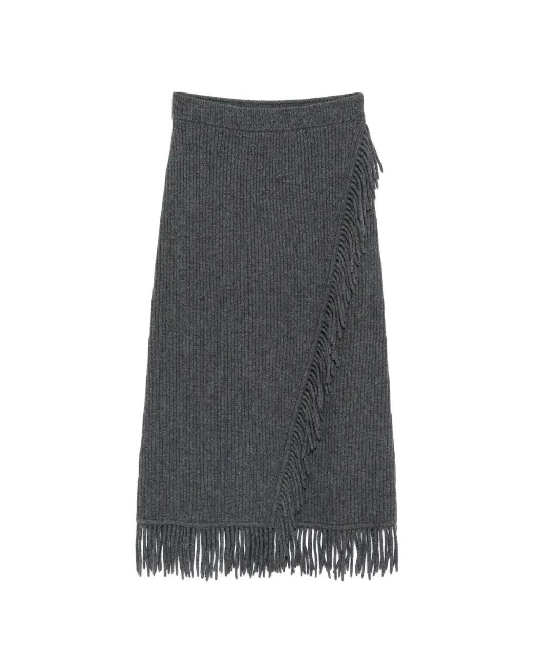 Jonathan Simkhai Gray Casey Fringe-Trim Ribbed Midi Skirt