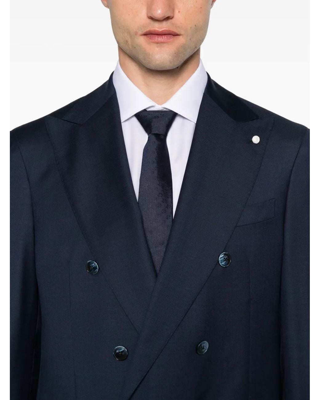 Luigi Bianchi Blue Double-Breasted Peaked-Lapel Suit for men