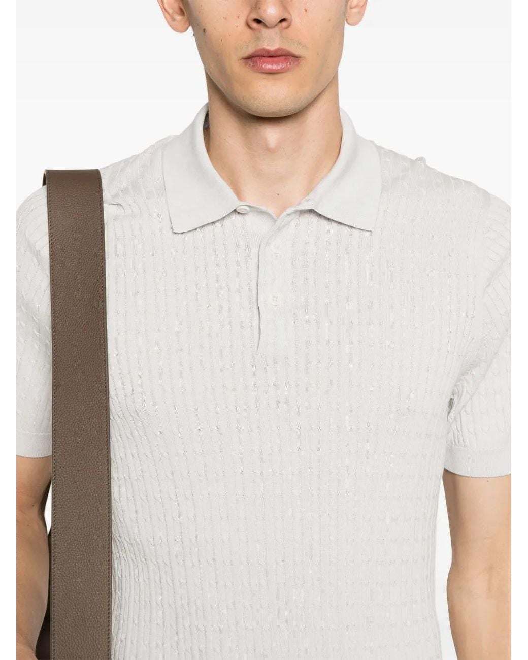 Fay White Cable-Knit Polo Shirt for men