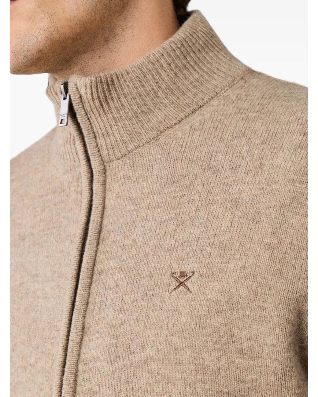 Hackett Natural Zip-Up Lambswool Cardigan for men