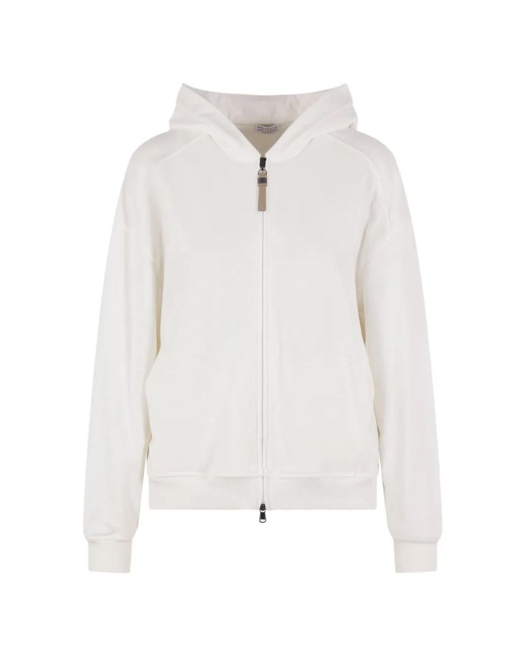 Brunello Cucinelli White Cotton Smooth French Terry Monili Hoodie