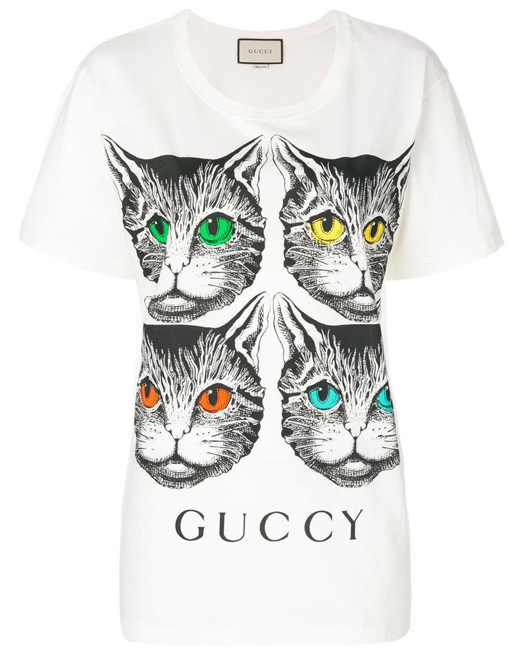 Gucci Mystic Cat And Guccy Print T-shirt in White | Lyst