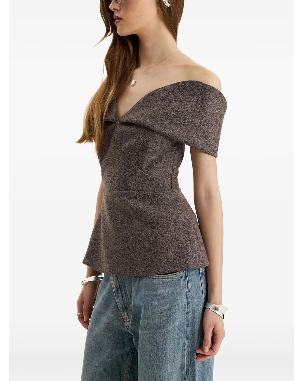 MOOS STUDIO Gray Edit Off-Shoulder Peplum Top