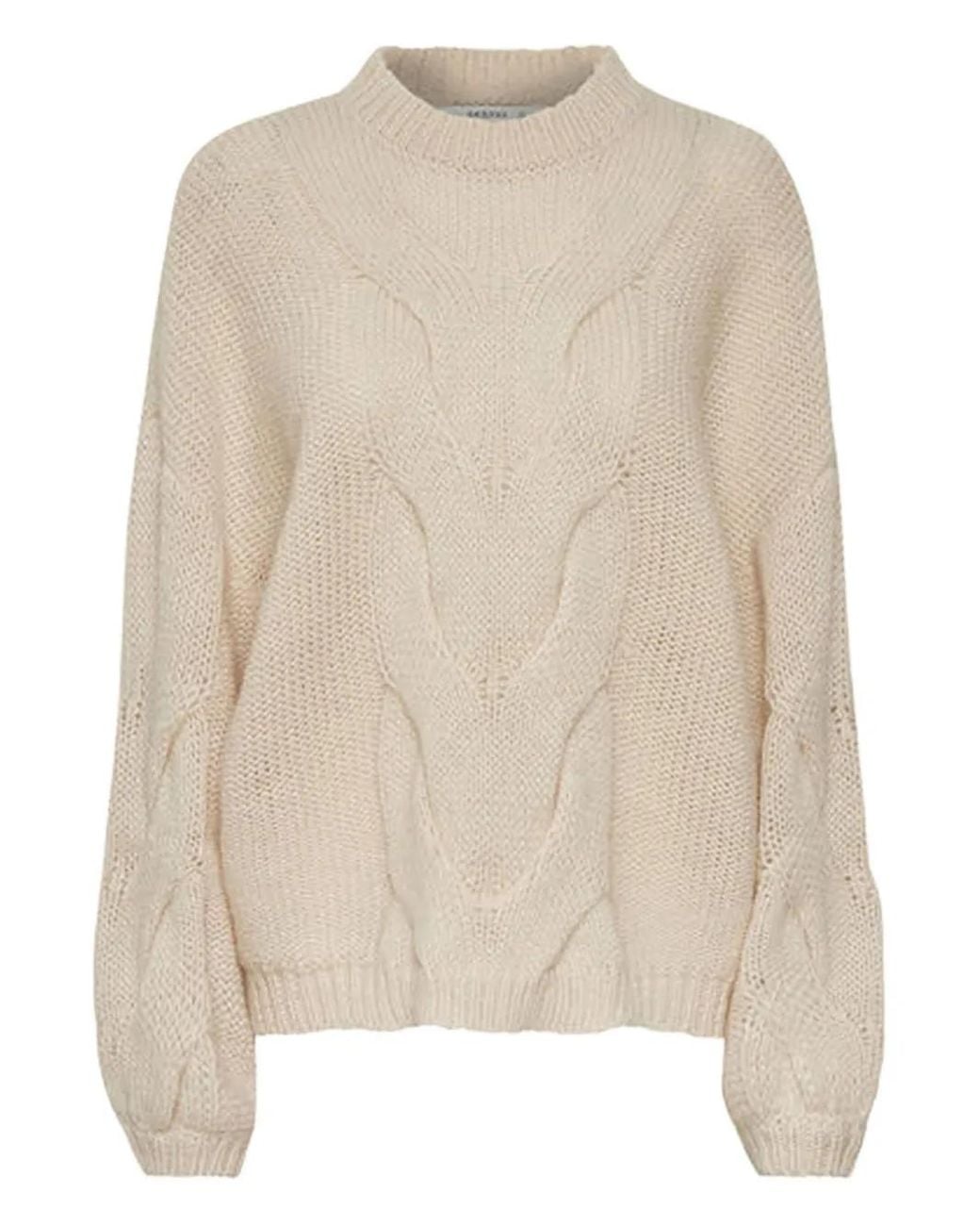 Gestuz Natural Cable-Knit Crew-Neck Sweater