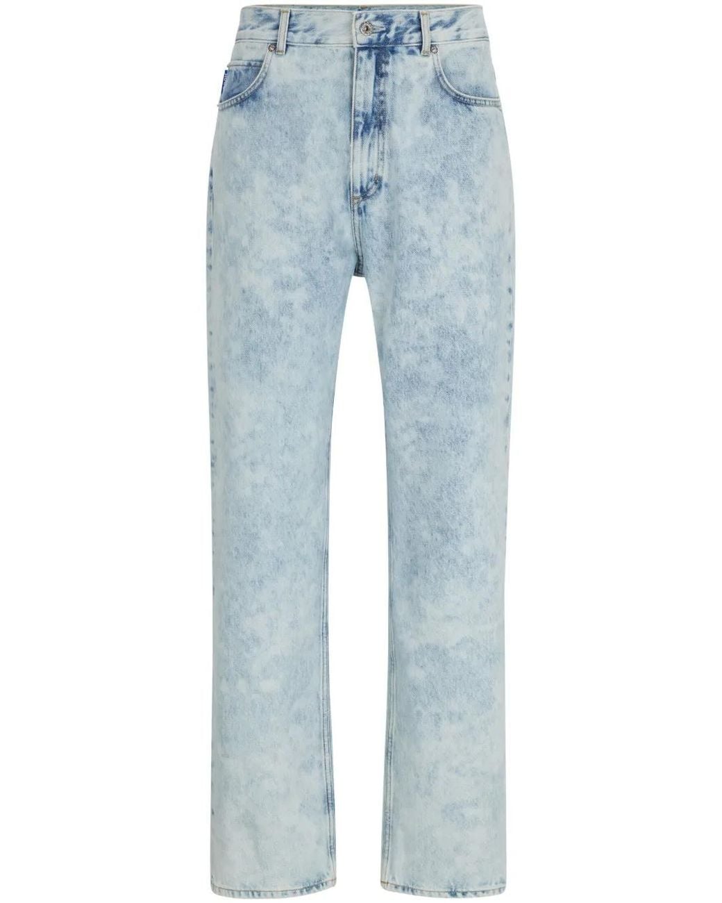 HUGO Blue Acid-Wash Straight-Leg Jeans for men