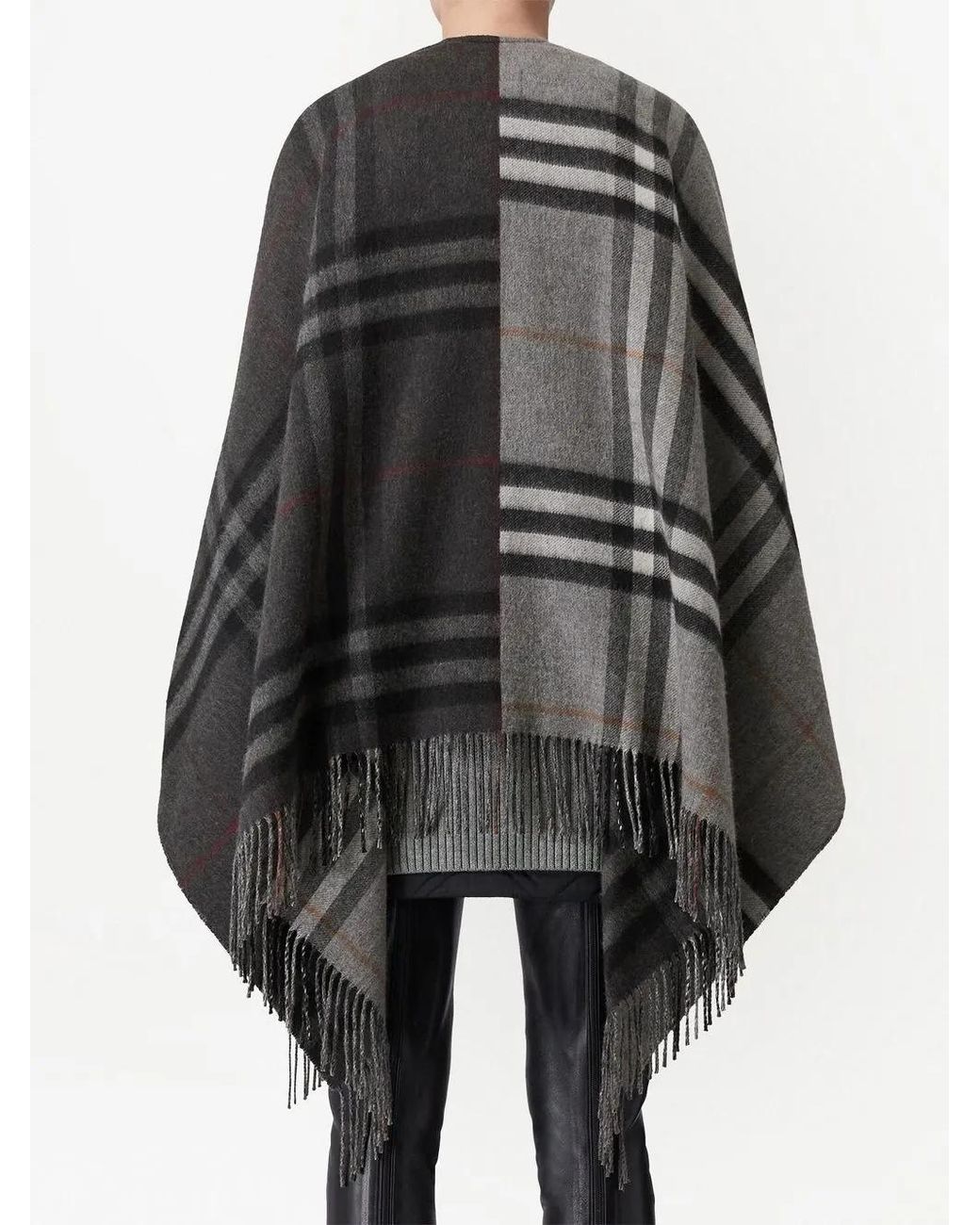 Burberry Black Contrast Check Wool Cashmere Jacquard Cape