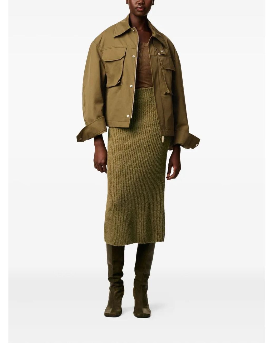 AMI Green Wool Straight Skirt