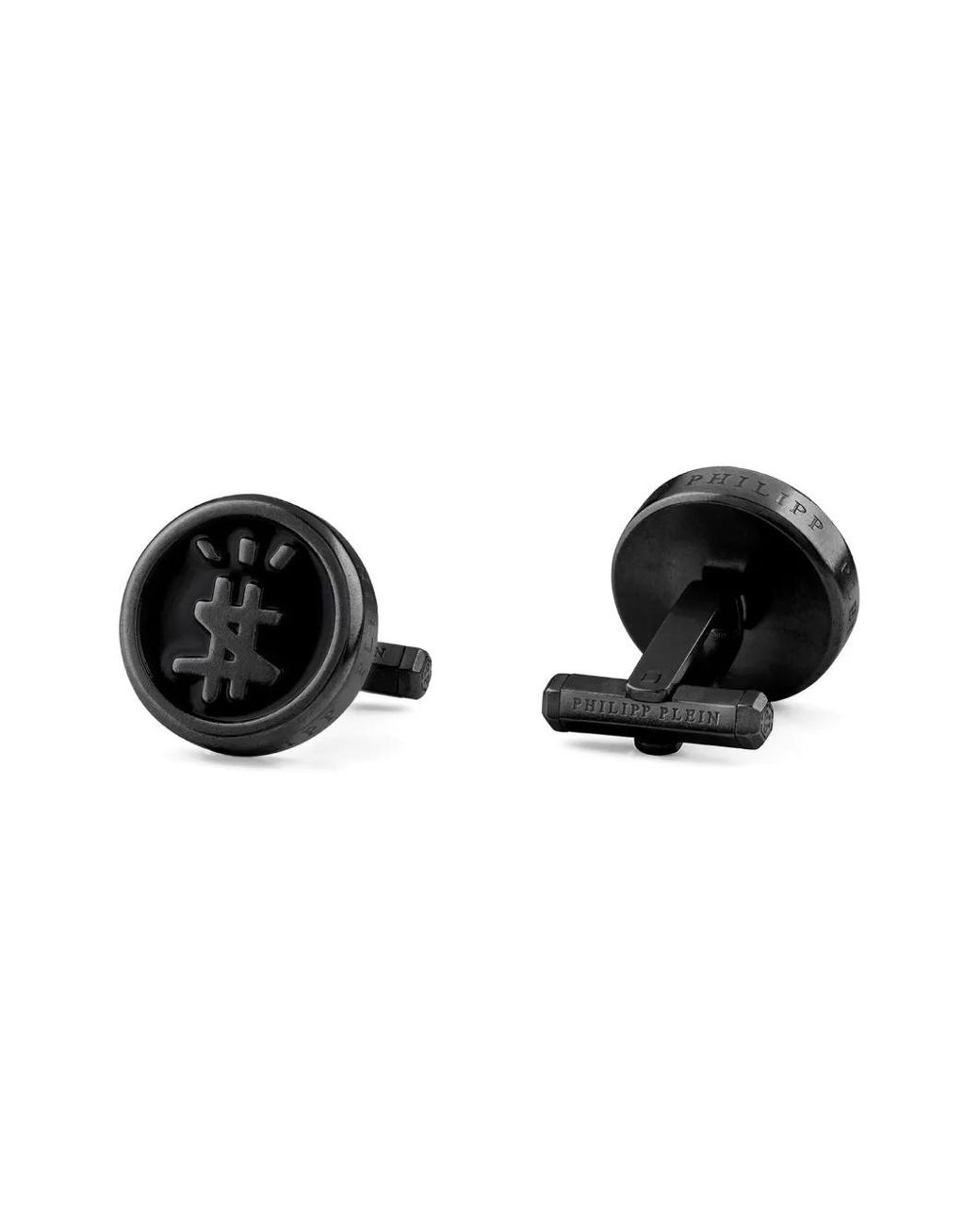 Philipp Plein Black Logo-Engraved Cufflinks for men
